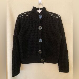 Max Mara Black Chunky/Crochet Wool Sweater/Jacket Size M